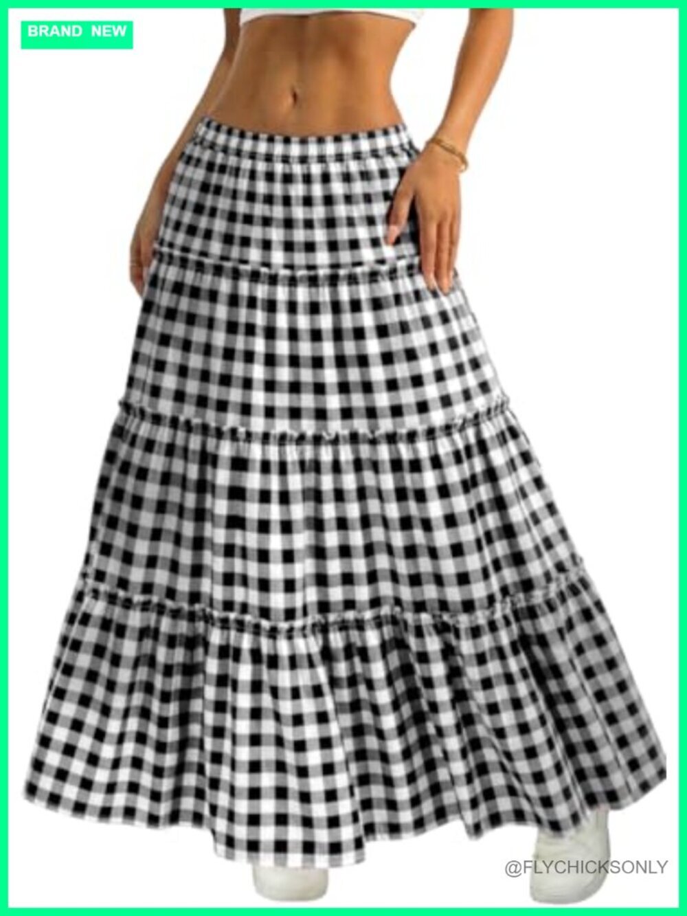 A-Line Elastic Waist Flowy Tiered Maxi Skirt with Pockets